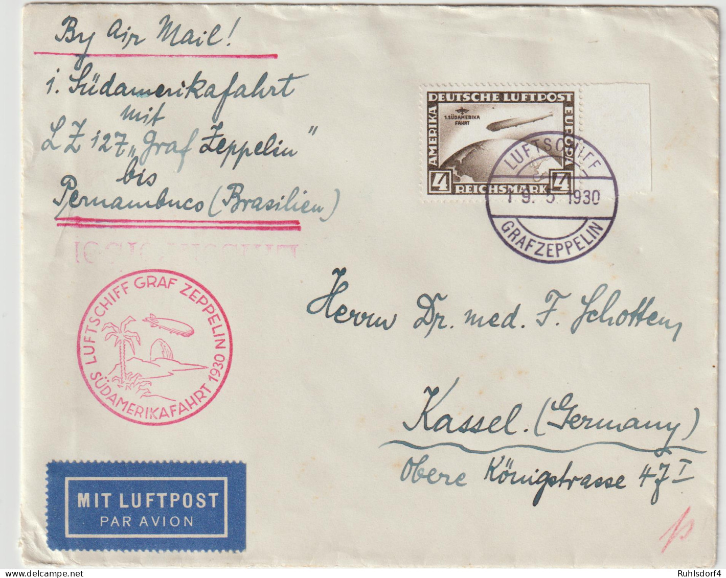Zeppelin-Brief  Südamerikafahrt 1932 Bis Pernambuco - Zeppelines