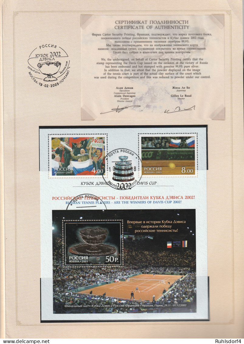 Russland: Gewinn Des Davis Cups. Souvenir-Folder Mit Zd.-KBgn, Gest. - Blocs & Feuillets