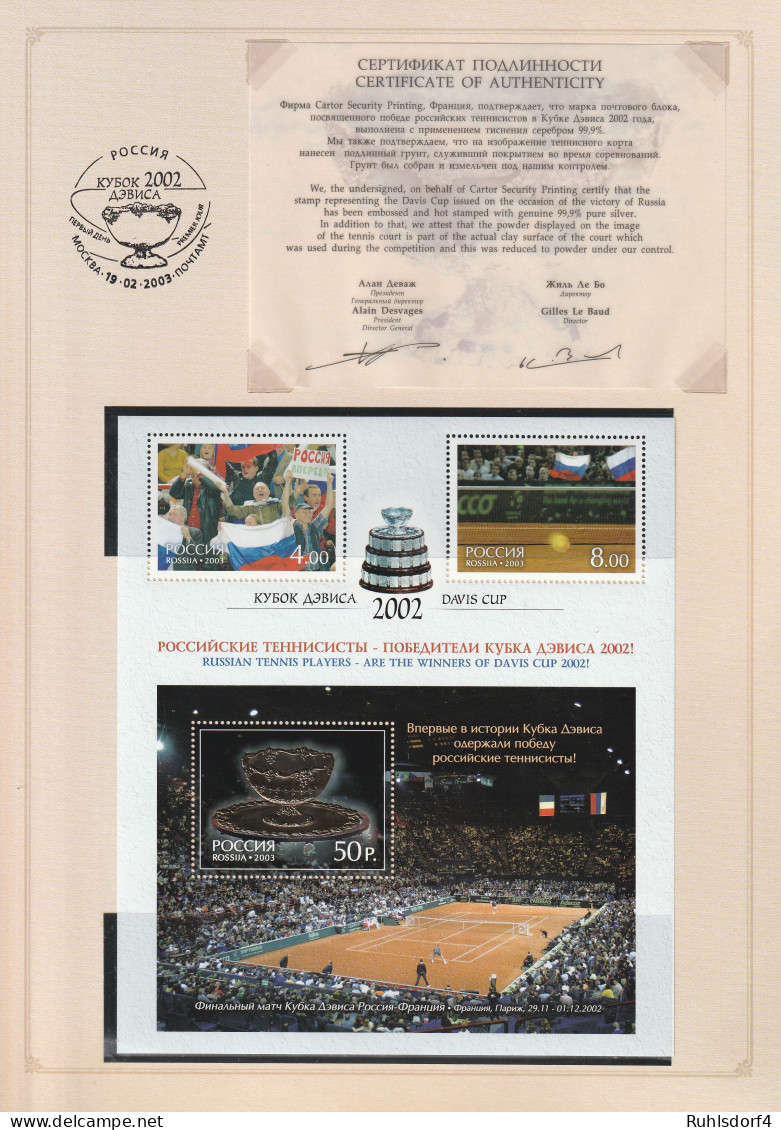 Russland: Gewinn Des Davis Cups. Souvenir-Folder Mit Zd.-KBgn - Blocs & Feuillets