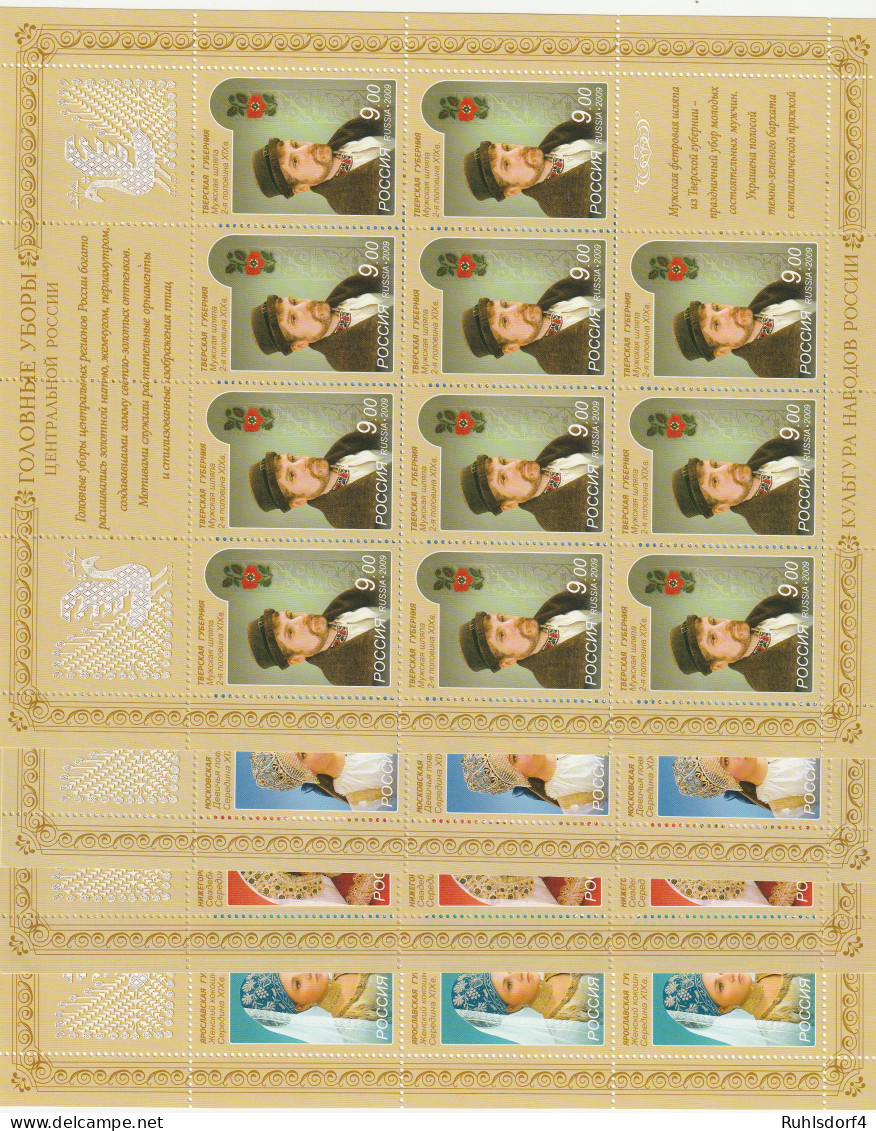 Russland: Kopfbedeckungen Bogensatz + Kleinbogen, ** (MNH) - Blocks & Sheetlets & Panes