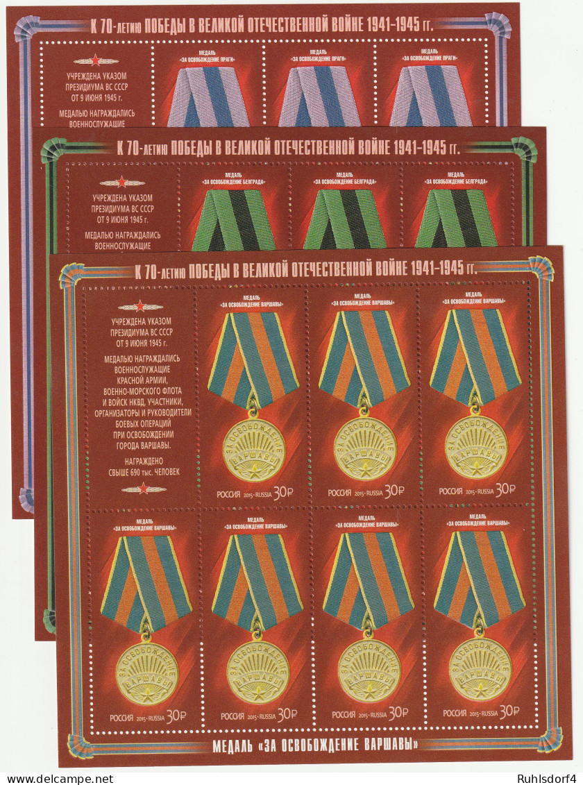 Russland: 70. Jahrestag Des Sieges / Medaillen (II), Kleinbogen, ** (MNH) - Blocks & Kleinbögen