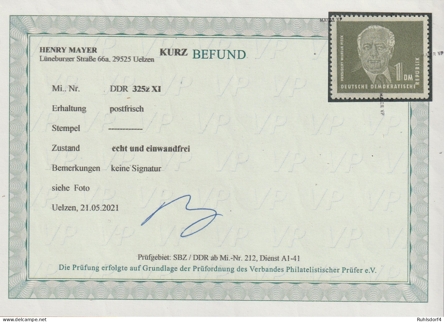 DDR: 1 Mark Pieck II In Der Besseren Variante 325z XI, **, Befund Mayer  - Abarten Und Kuriositäten