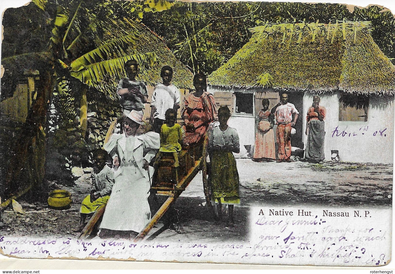 Bahamas Old 190x Postcard Miami Paquebot Cancels To New York - 1859-1963 Colonia Británica