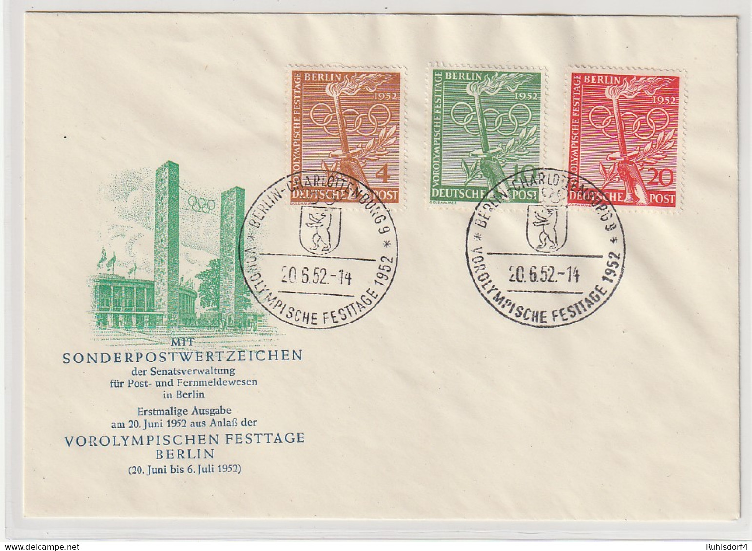 Berlin: FDC  Vorolympische Festtage, 1952 - Andere & Zonder Classificatie