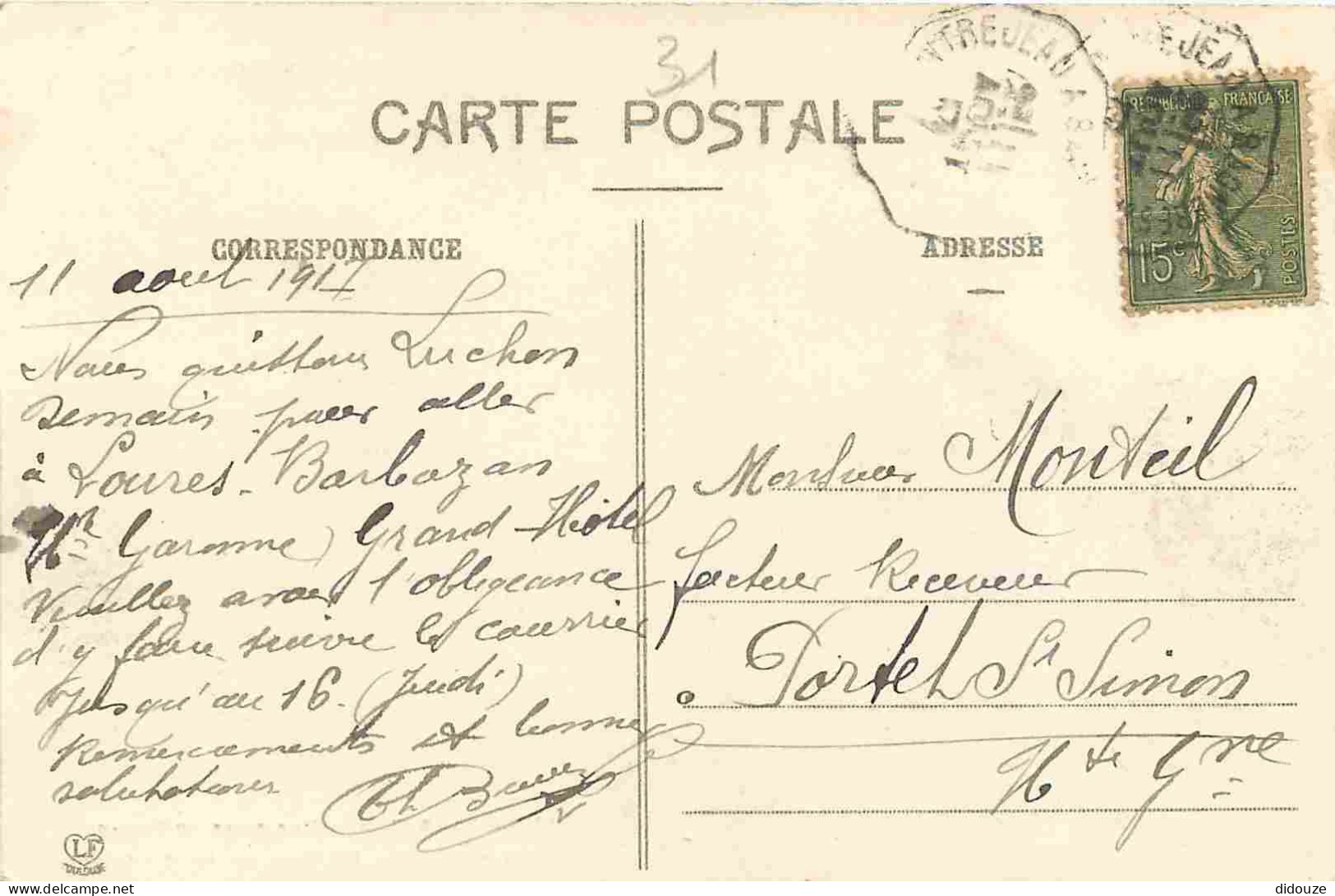 31 - Barbazan - Vue Prise Du Village - Le Grand Hotel Et Dans Le Fond Loures - Correspondance - CPA - Oblitération Ronde - Barbazan