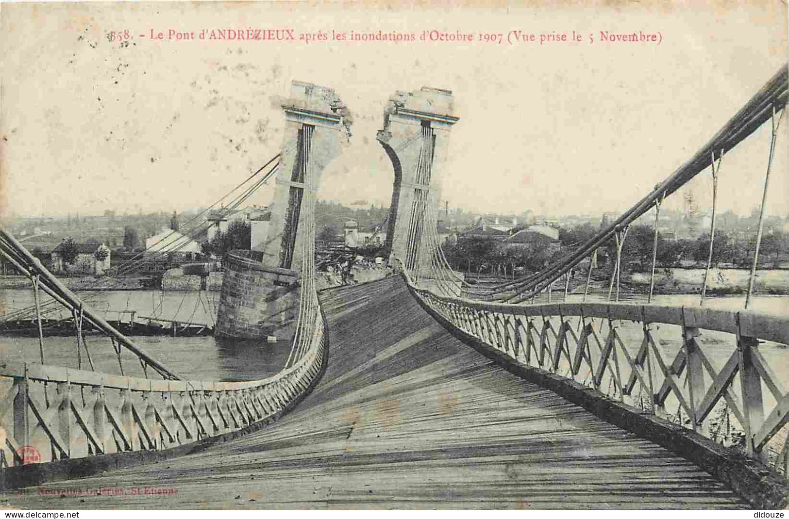 42 - Andrézieux - Inondation D'octobre 1907 - Le Pont D'Andrézieux Le 5 Novembre - CPA - Oblitération Ronde De 1908 - Vo - Andrézieux-Bouthéon