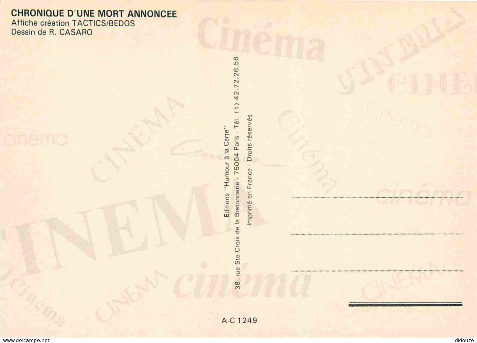 Cinema - Affiche De Film - Chronique D'une Mort Annoncée - CPM - Carte Neuve - Voir Scans Recto-Verso - Affiches Sur Carte