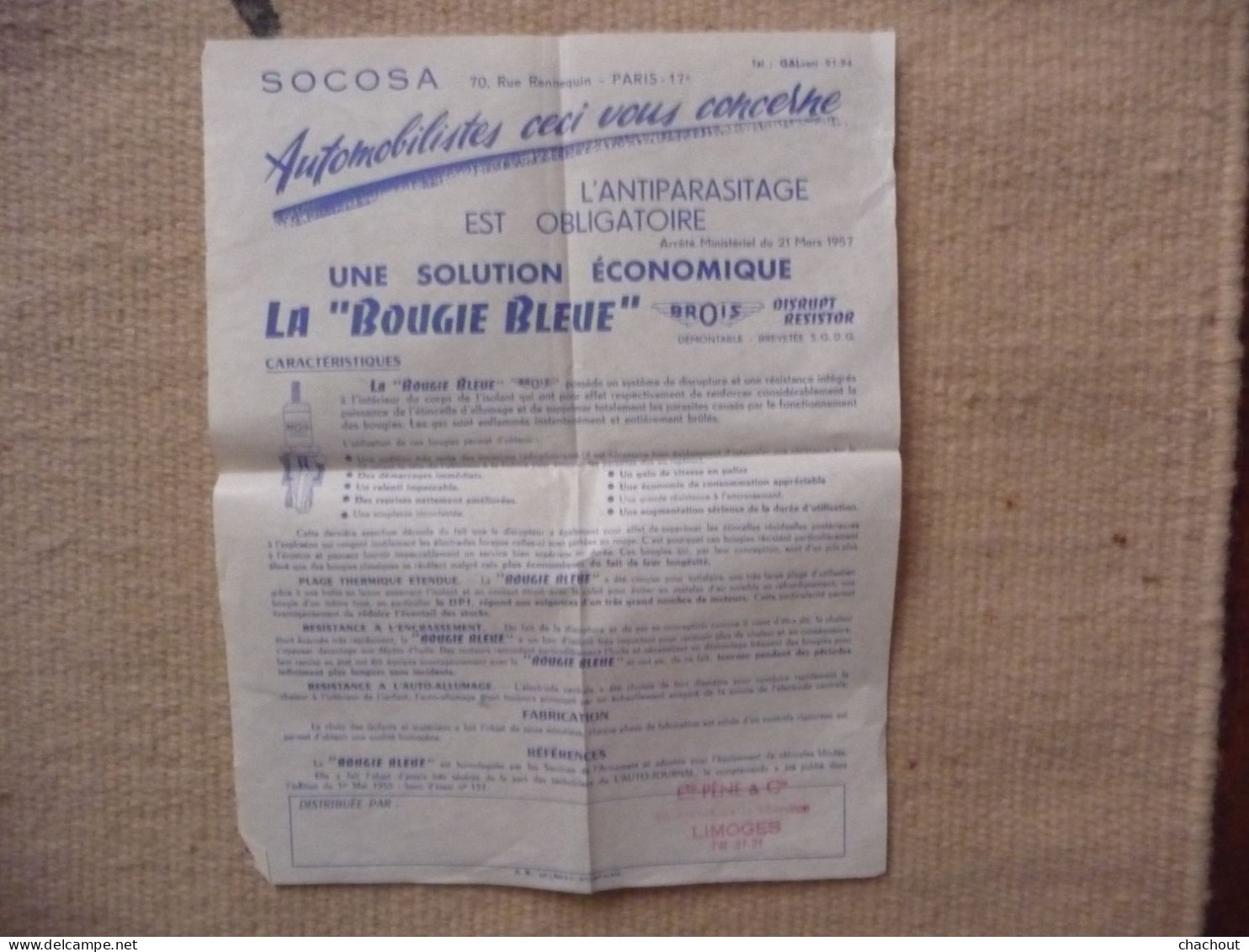 Lot De 2 Publicités Années 59-60 Courroie Ventiflex Kléber-Colombes Et "Bougie Bleue BROIS" - Publicités