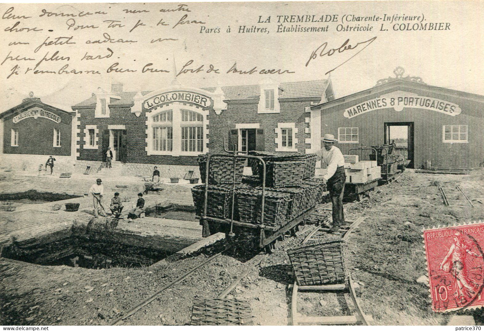 LA TREMBLADE Parc à Huîtres Etablissement Ostréicole L COLOMBIER Wagonnets Avec Caisses En Osier Ouvriers Enseignes - La Tremblade