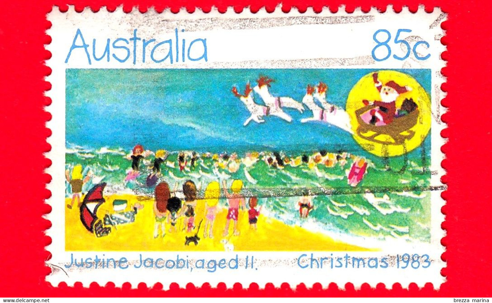 AUSTRALIA - Usato - 1983 - Natale - Babbo Natale In Slitta Sulla Spiaggia - 85 - Oblitérés