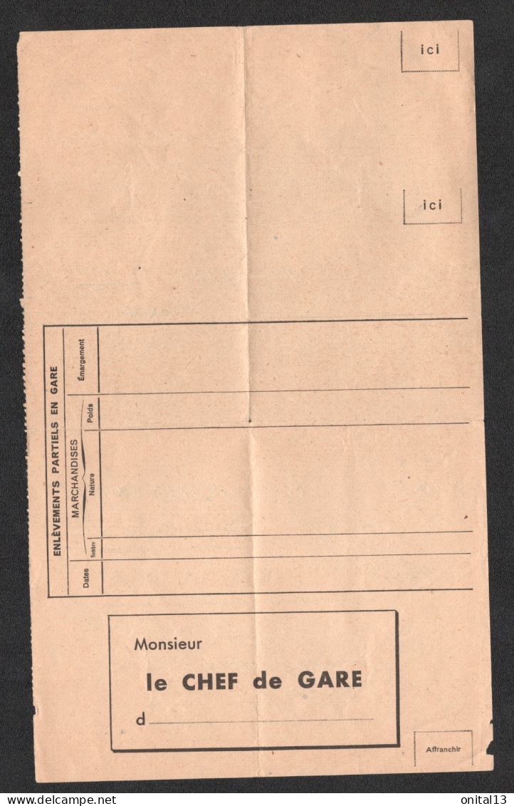 1941 AVIS D'ARRIVEE DE SOCIETE NATIONALE DES CHEMINS DE FER FRANCAIS A CROIX ROUGE MOULINS SNCF PLM F149 - Ferrovie