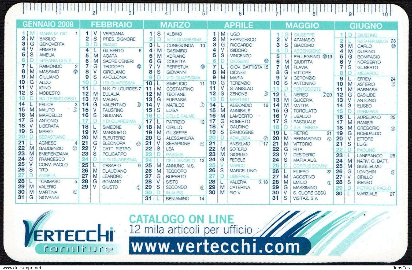 ITALIA 2008 - CALENDARIO TASCABILE - VERTECCHI - FORNITURE ARTICOLI PER UFFICIO - I - Formato Piccolo : 2001-...