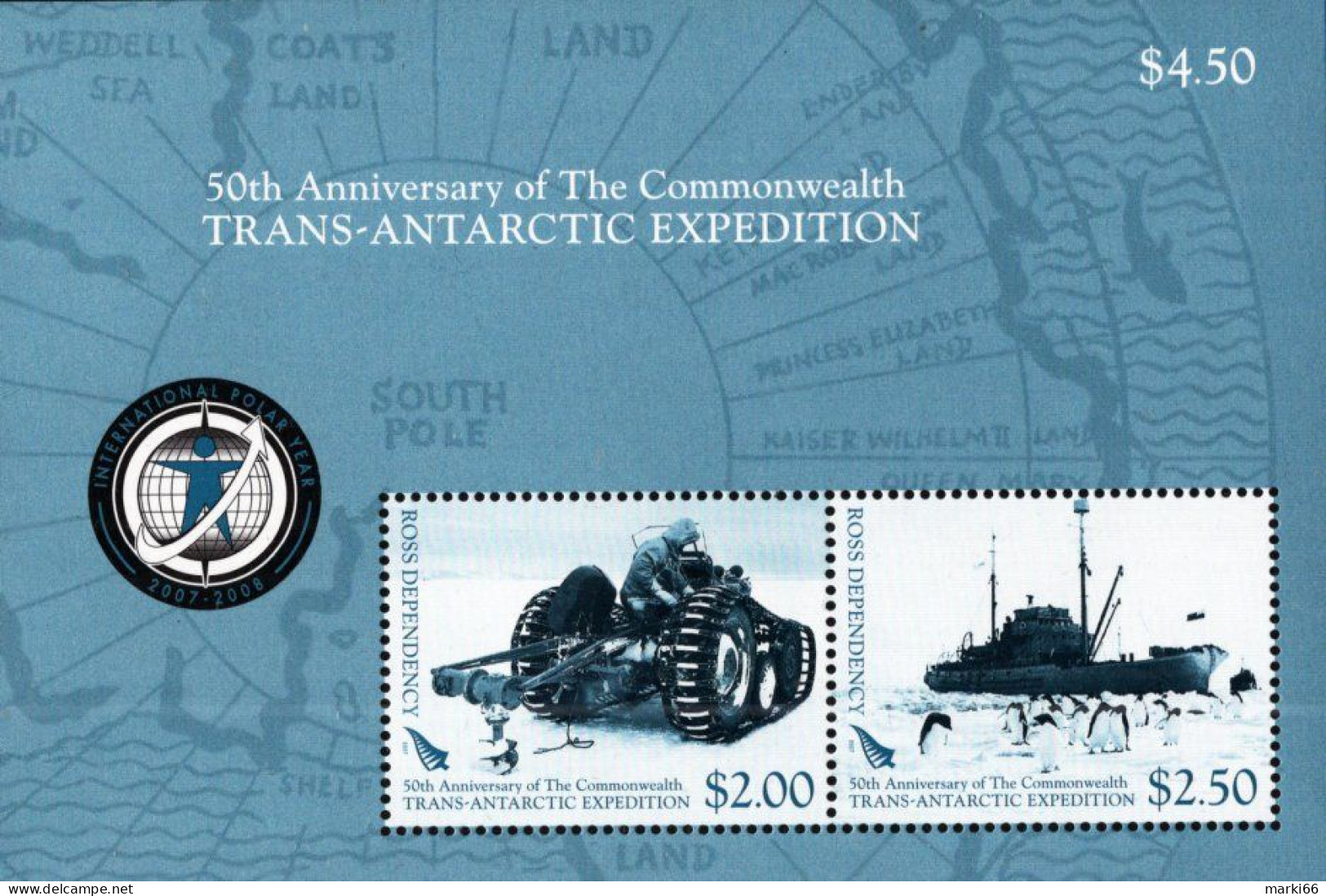 Ross Dependency - 2007 - Commonwealth Trans-Antarctic Expedition - 50 Years - Mint Souvenir Sheet - Ongebruikt