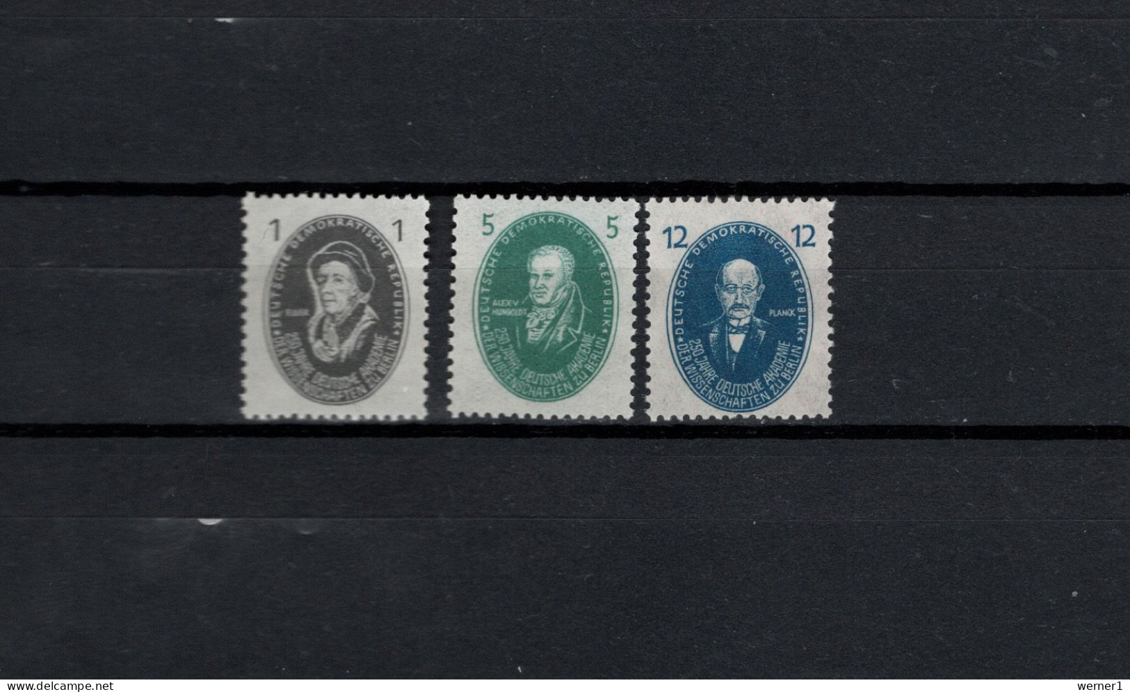 DDR 1950 Space, Scientists, Euler, Humboldt, Planck 3 Stamps MNH - Europe
