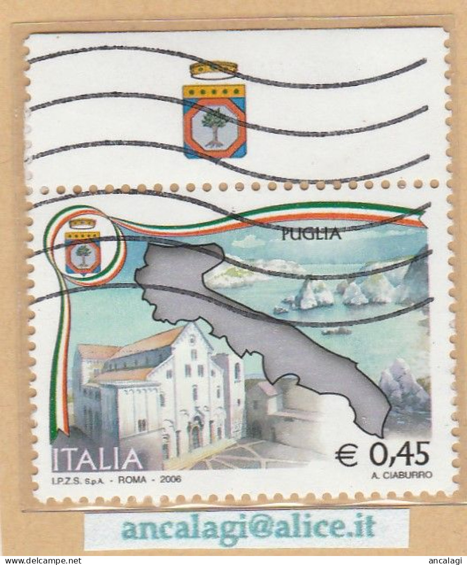 USATI ITALIA 2006 - Ref.1010A "REGIONI D'ITALIA: Puglia" 1 Val. Con Bandella - - 2001-10: Usati