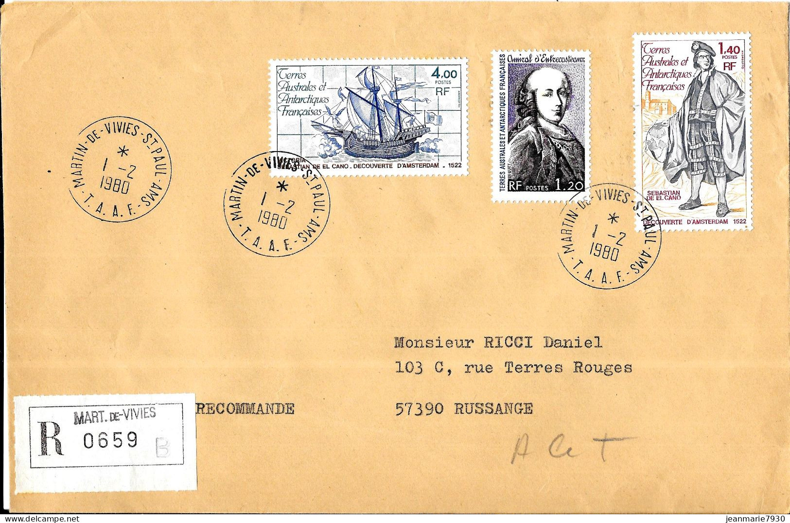 M139 - T.A.A.F - LETTRE RECOMMANDEE DE MARTIN DE VIVIES SAINT PAUL DU 01/02/80 - Covers & Documents