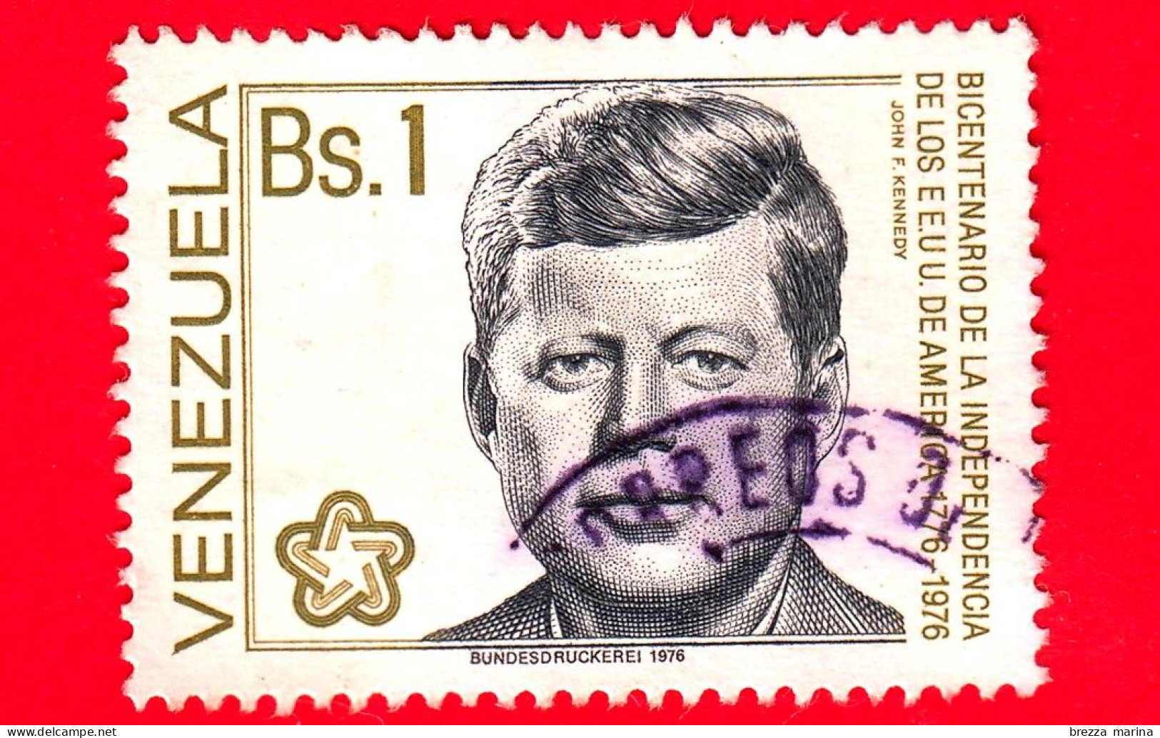 VENEZUELA - Usato - 1976 - Indipendenza Degli Stati Uniti - Presidenti - John F. Kennedy (1917-1963) - 1 Bs - Venezuela