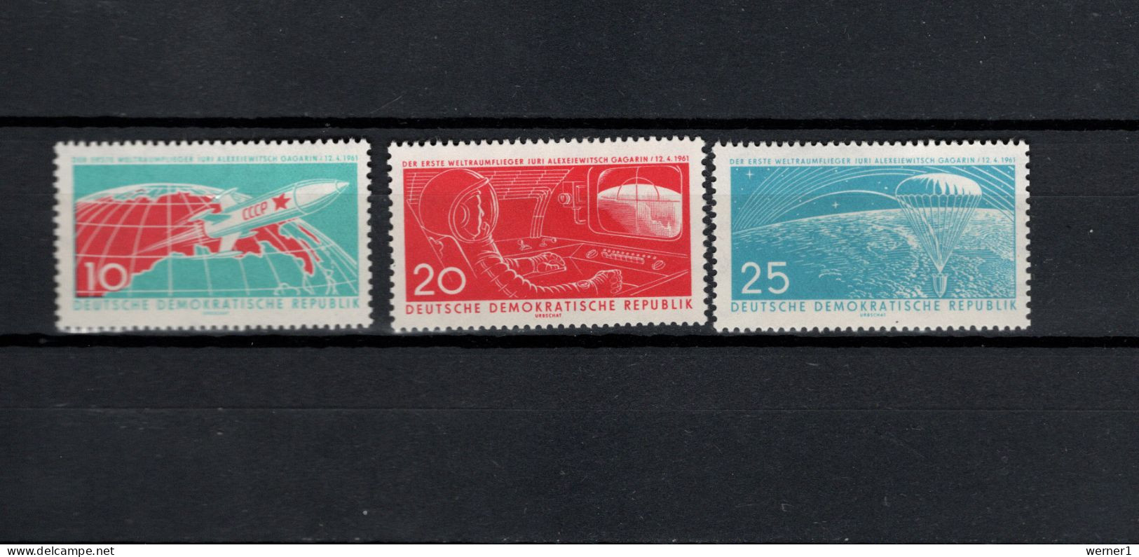 DDR 1961 Space, First Manned Spaceflight Set Of 3 MNH - Europe