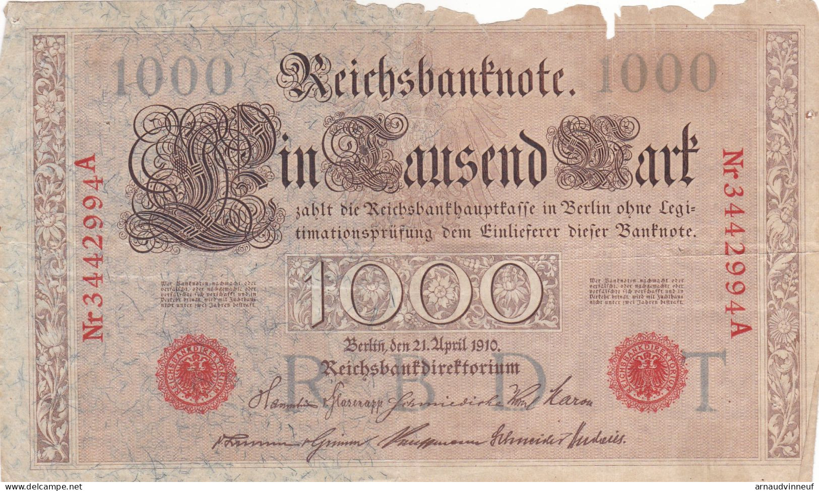 REICHSBANKNOTE 1000 - Other & Unclassified