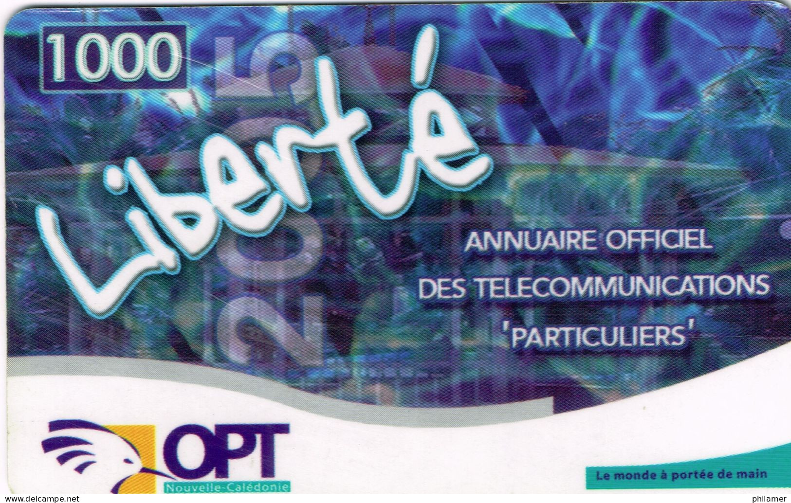 NOUVELLE CALEDONIE NEW CALEDONIA Telecarte Phonecard Prepayee Prepaid Liberte 1000 F Annuaire Ex.2016 UT BE - Nouvelle-Calédonie