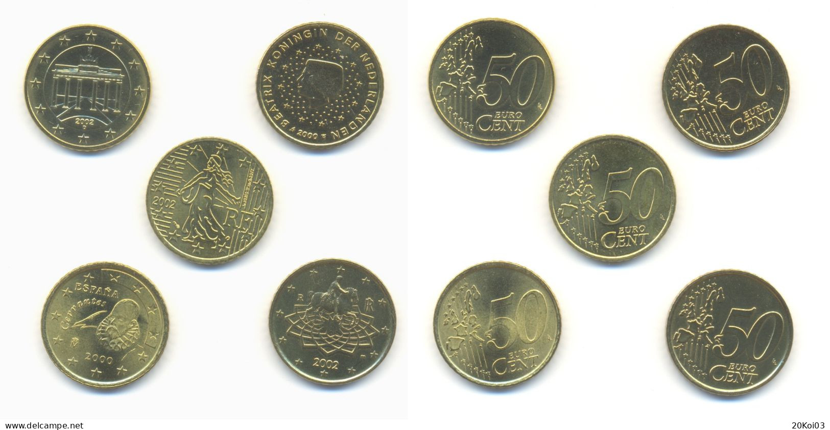 5x 0,50€ Cents Euros 2000, 2002 - Sonstige & Ohne Zuordnung