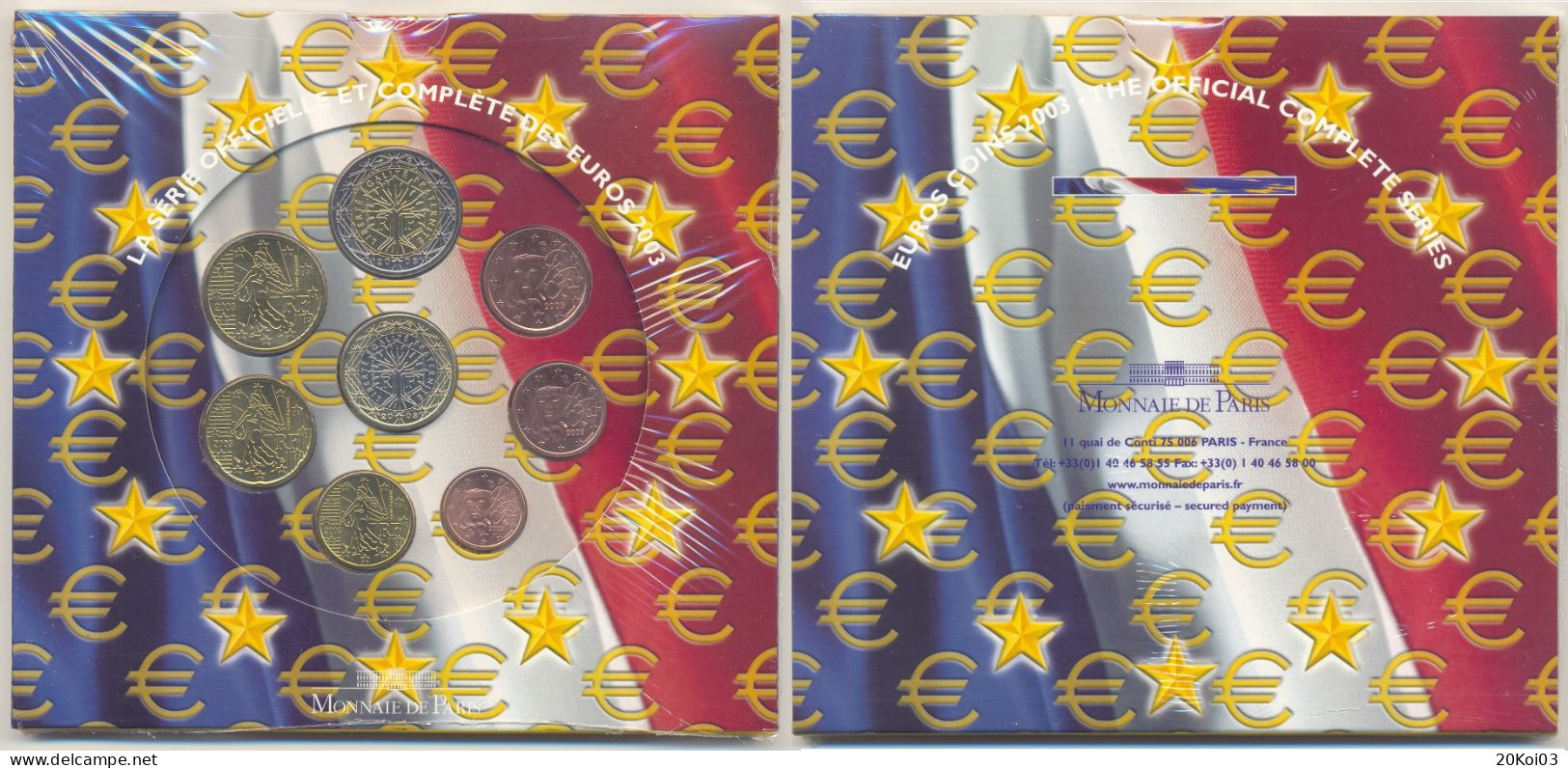 La Série Officielle Euros 2003 France 2€, 1€, 0,50€, 0,20€, 0,10€, 5 Cent, 2 Cent 1 Cent_BU (UNC) - France