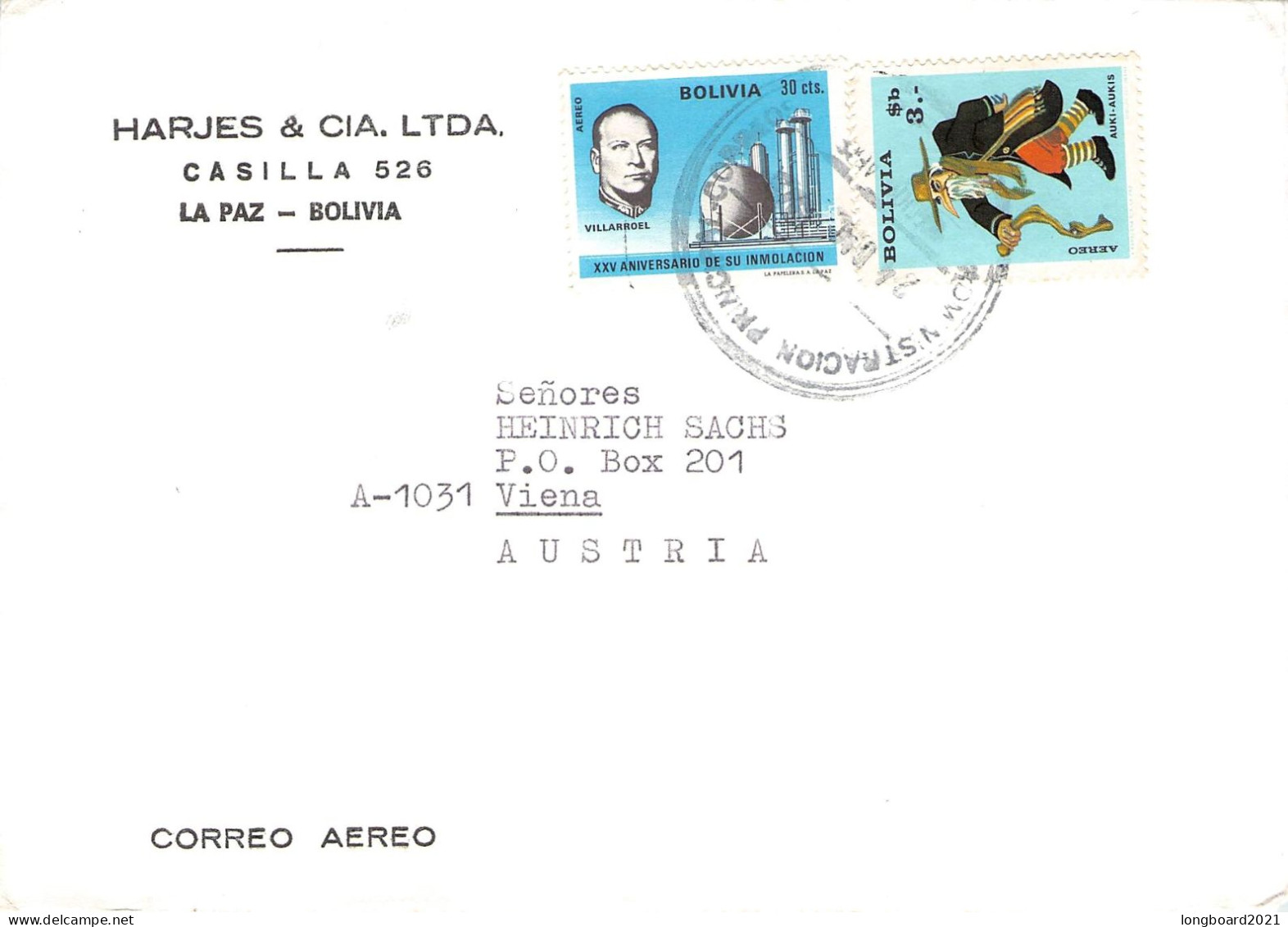 BOLIVIA - AIR MAIL 1974 LA PAZ - WIEN/AT / 6242 - Bolivien