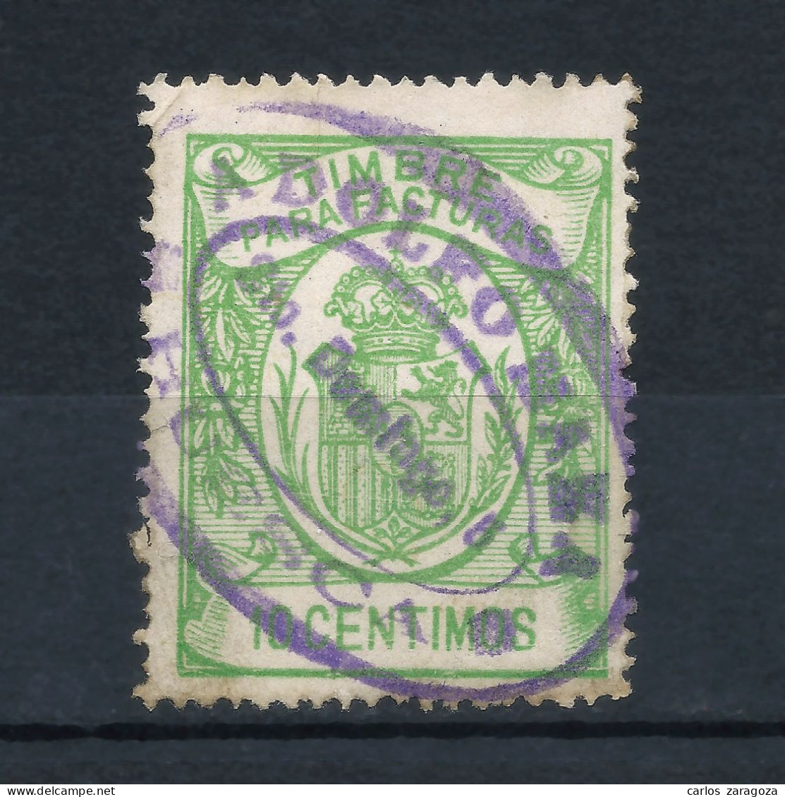 ESPAÑA 1920—TIMBRE PARA FACTURAS—SELLO FISCAL 10 Centimos (o) Verde Amarillo - Steuermarken