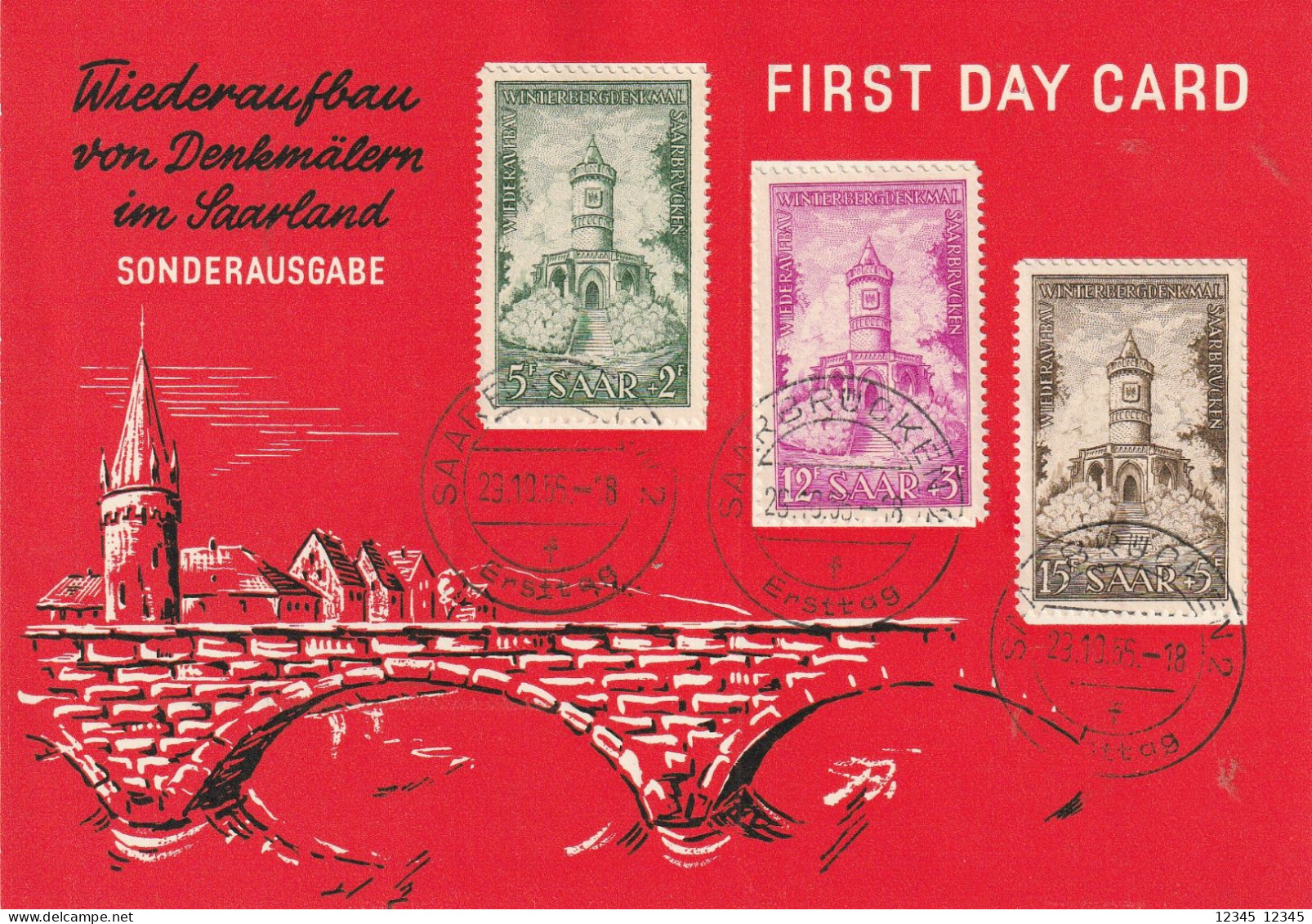 Saar 1956, First Day Card, Reconstruction Of Monuments In Saarland - FDC