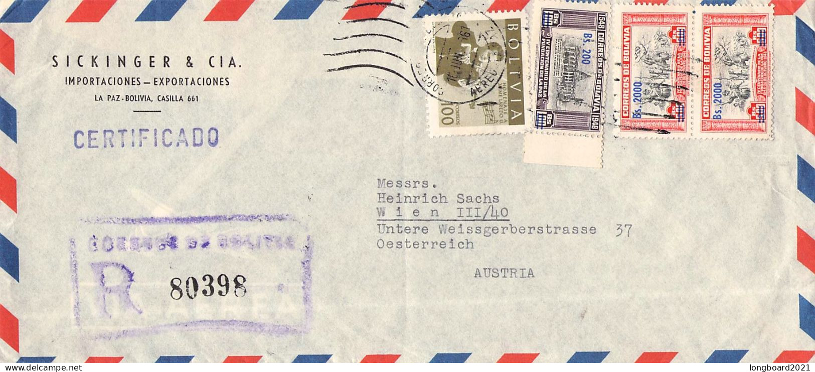 BOLIVIA - AIR MAIL 1961 LA PAZ - WIEN/AT / 6245 - Bolivië