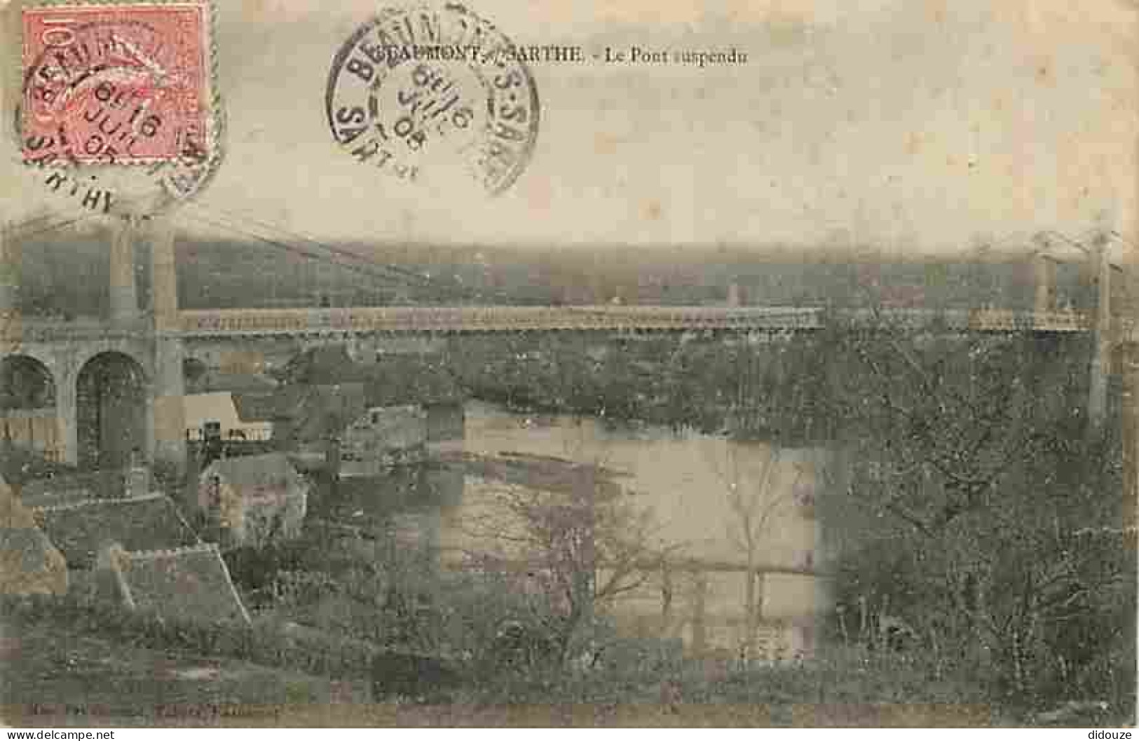 72 - Beaumont Sur Sarthe - Le Pont Suspendu - Oblitération Ronde De 1905 - CPA - Voir Scans Recto-Verso - Beaumont Sur Sarthe