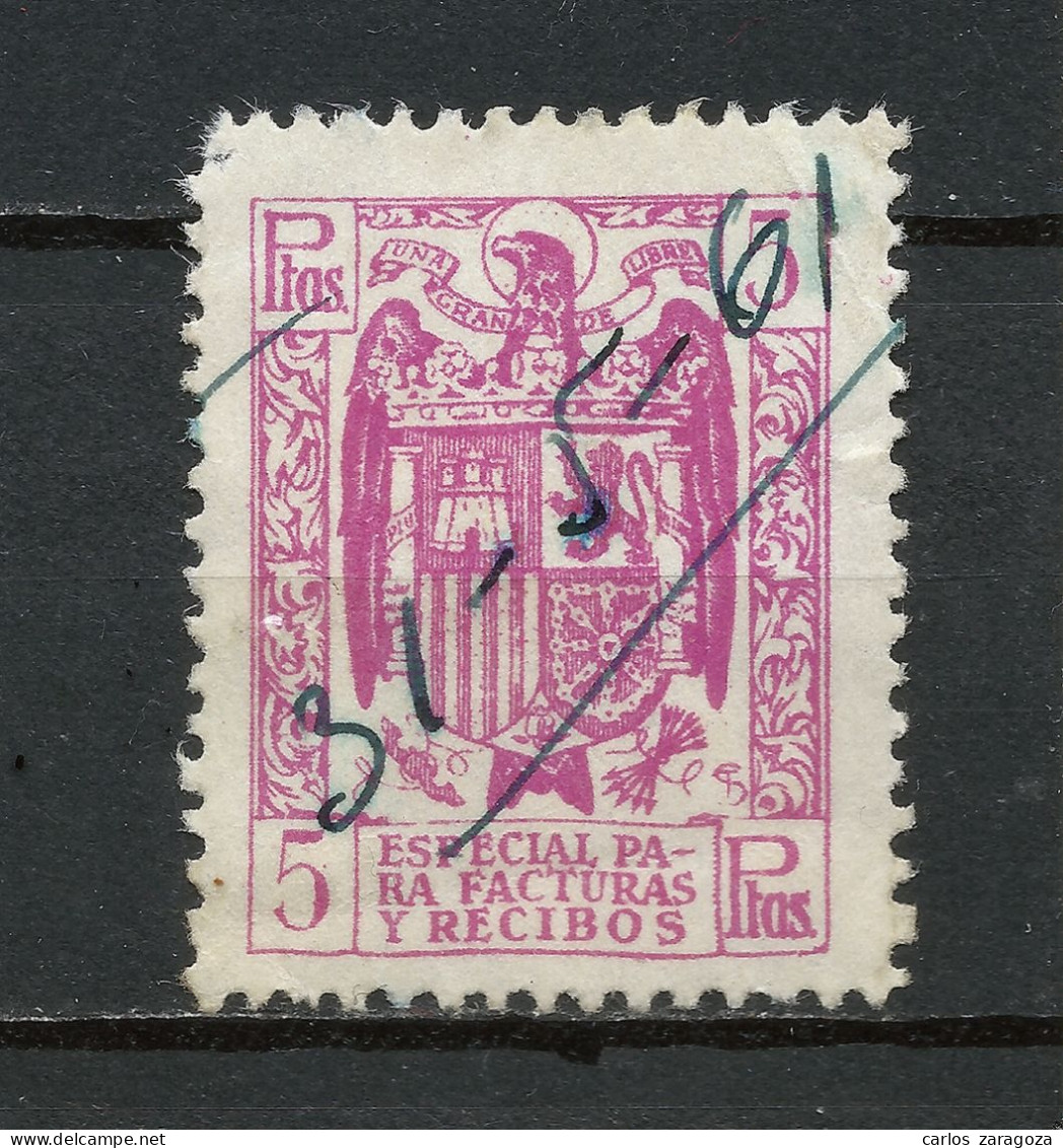 ESPAÑA 1940/1950 — TIMBRE ESPECIAL PARA FACTURAS Y RECIBOS #55 SELLO FISCAL (o) 5 Ptas - Revenue Stamps