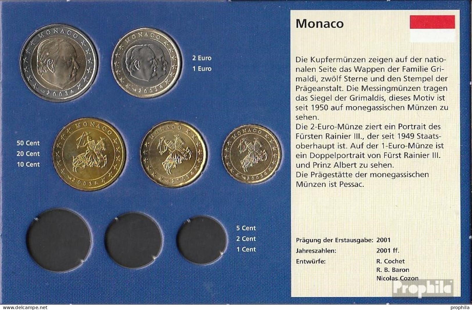 Monaco 2003 Stgl./unzirkuliert Kurzsatz:: 10 Cent Bis 2 Euro 2003 Euro-Set - Monaco