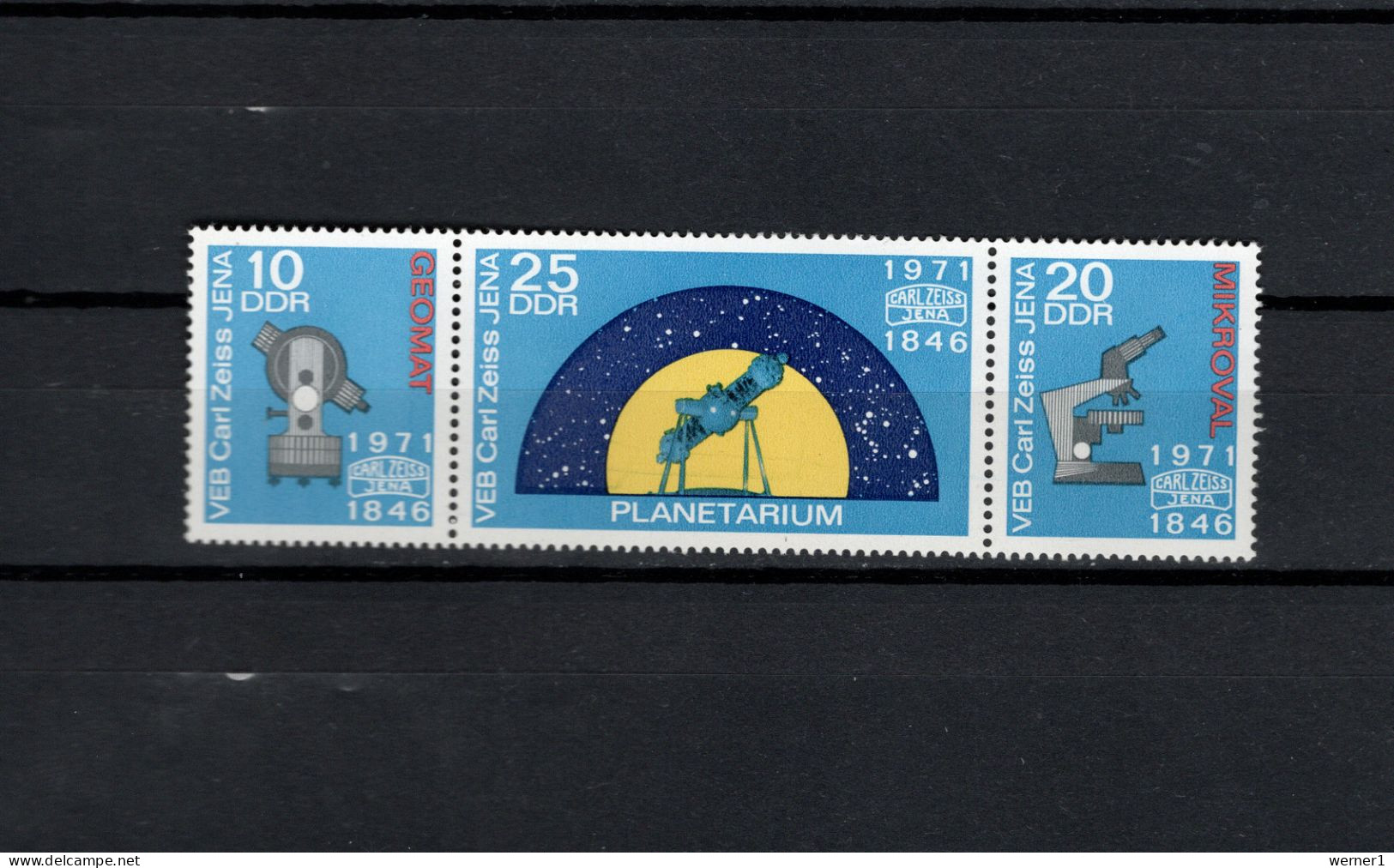 DDR 1971 Space, Carl Zeiss Jena Strip Of 3 MNH - Europe