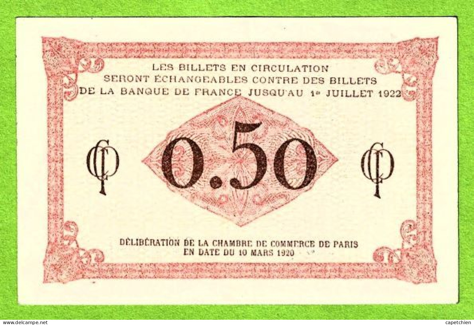 FRANCE / CHAMBRE De COMMERCE De PARIS / 50 CENT. / 10 MARS 1920 / N° 071,881 / SERIE F 37 / NEUF - Cámara De Comercio