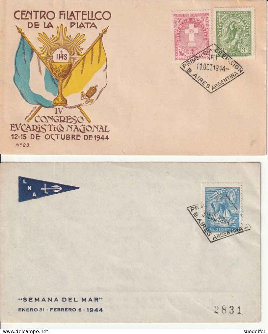 Argentinia, 2 FDC, Semanda Del Mar,Congreso Evcaristi, 1944 - Lettres & Documents