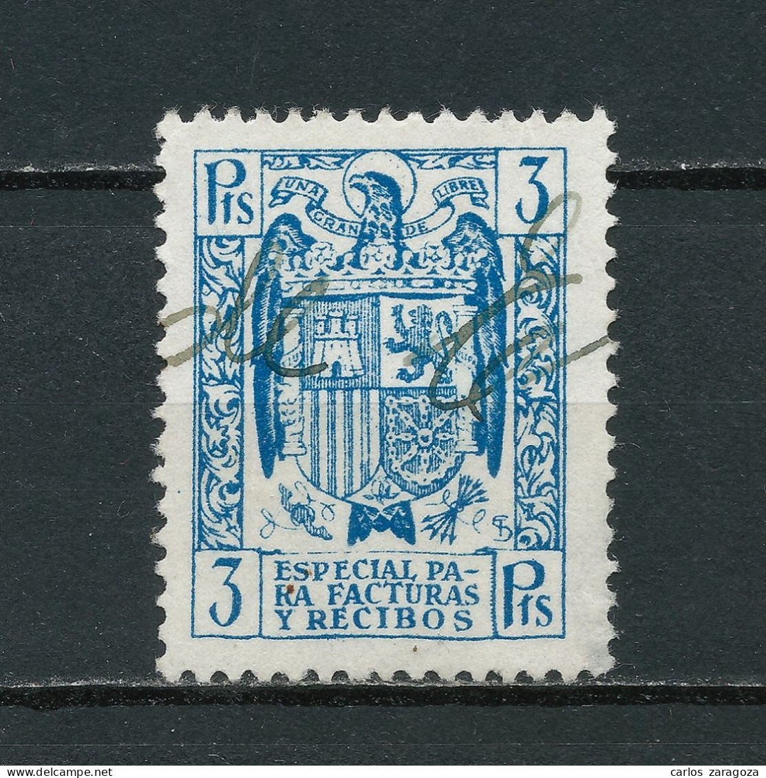 ESPAÑA 1940/1950 — TIMBRE ESPECIAL PARA FACTURAS Y RECIBOS #44 SELLO FISCAL (o) 3 Ptas - Fiscale Zegels