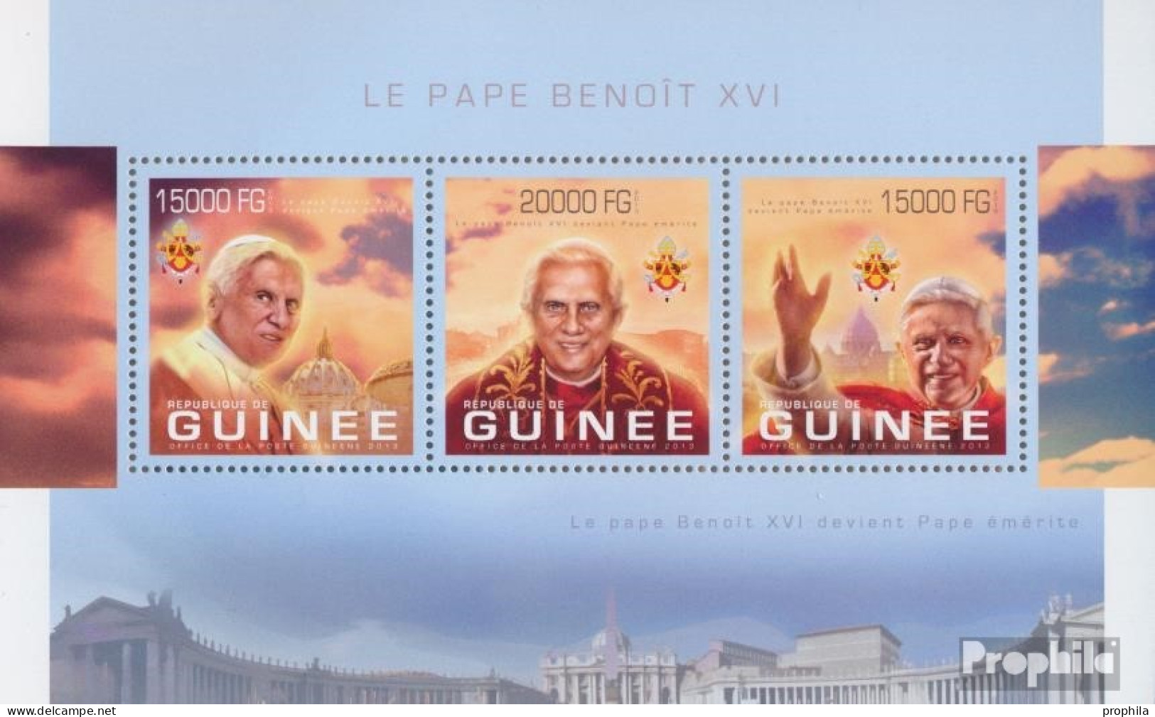 Guinea 9942-9944 Kleinbogen (kompl. Ausgabe) Postfrisch 2013 Papst Benedikt XVI - Guinée (1958-...)