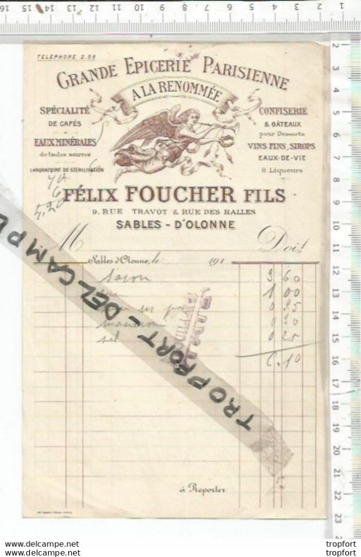 PO / FACTURE Ancienne 1910 /19  GRANDE EPICERIE PARISIENNE FELIX FOUCHER  SABLES-D'OLONNE - Food