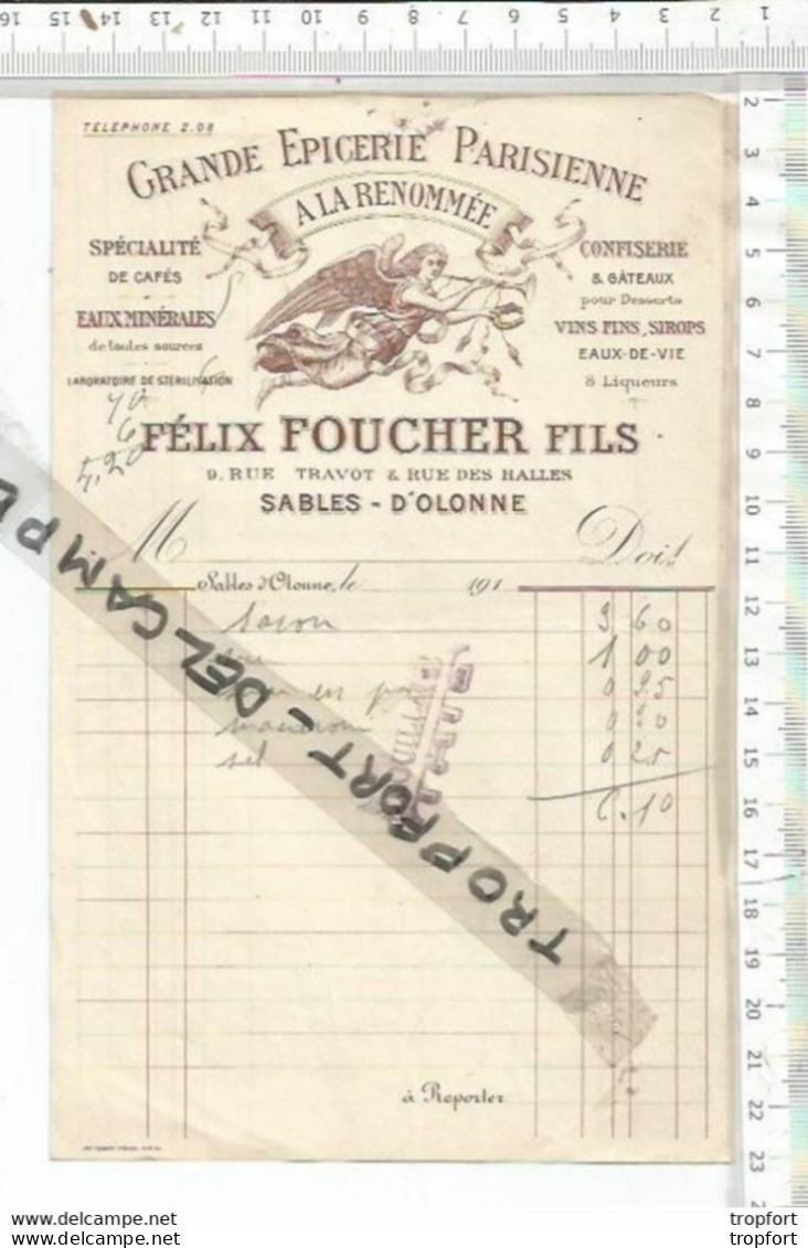 PO / FACTURE Ancienne 1910 /19  GRANDE EPICERIE PARISIENNE FELIX FOUCHER  SABLES-D'OLONNE - Alimentare