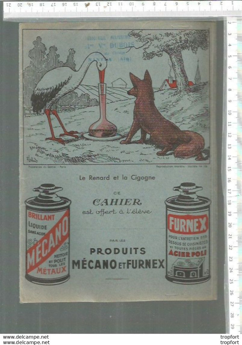 FF / SUPERBE PROTEGE CAHIER Ancien  MECANO Et FURNEX / LE RENARD ET LA CIGOGNE - Protège-cahiers