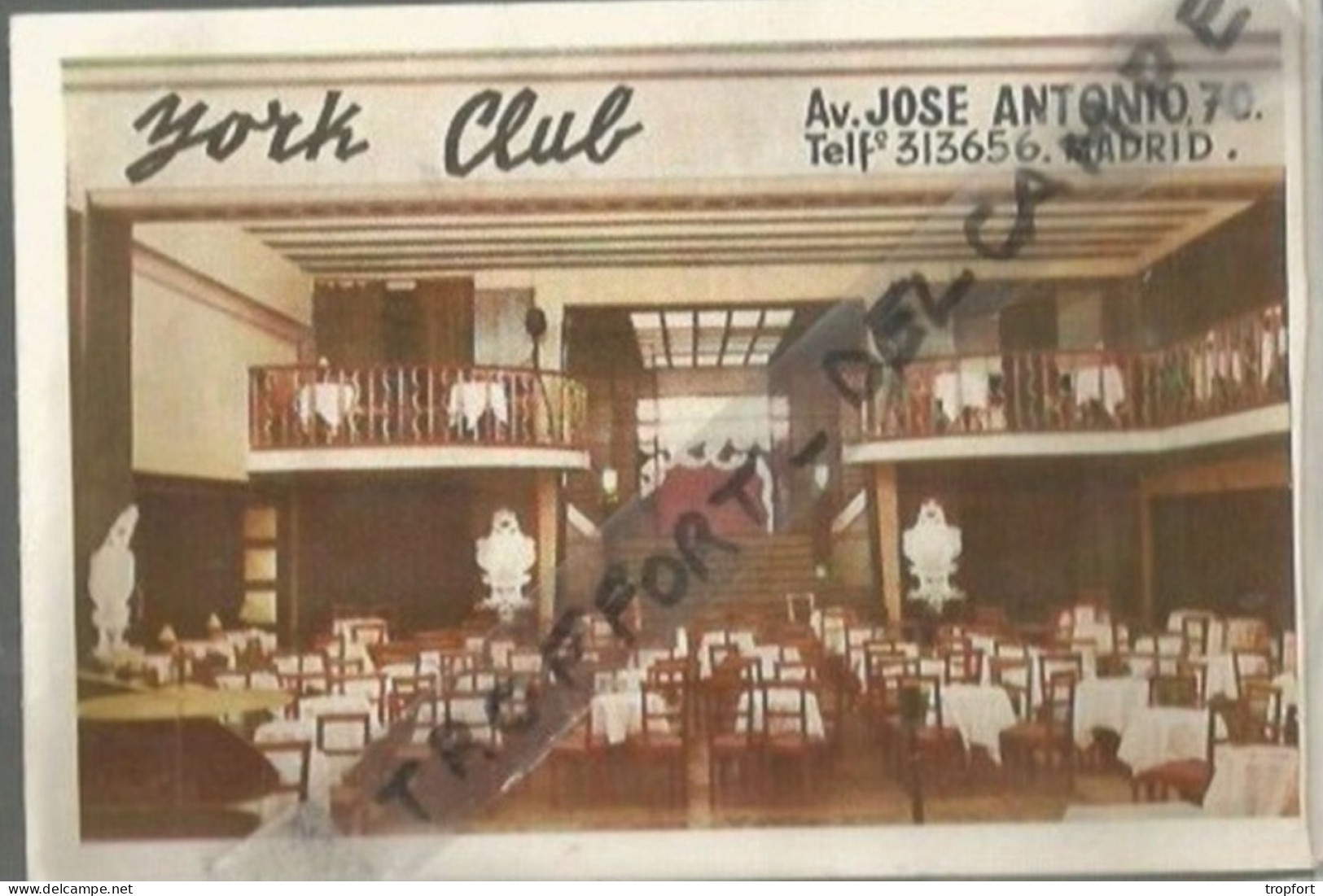 PG / VINTAGE SPAIN ))) PUBLICITE Ancienne YORK CLUB MADRID ESPAGNE Carte Visite Restaurant  Av JOSE ANTONIO 70 - Visitekaartjes