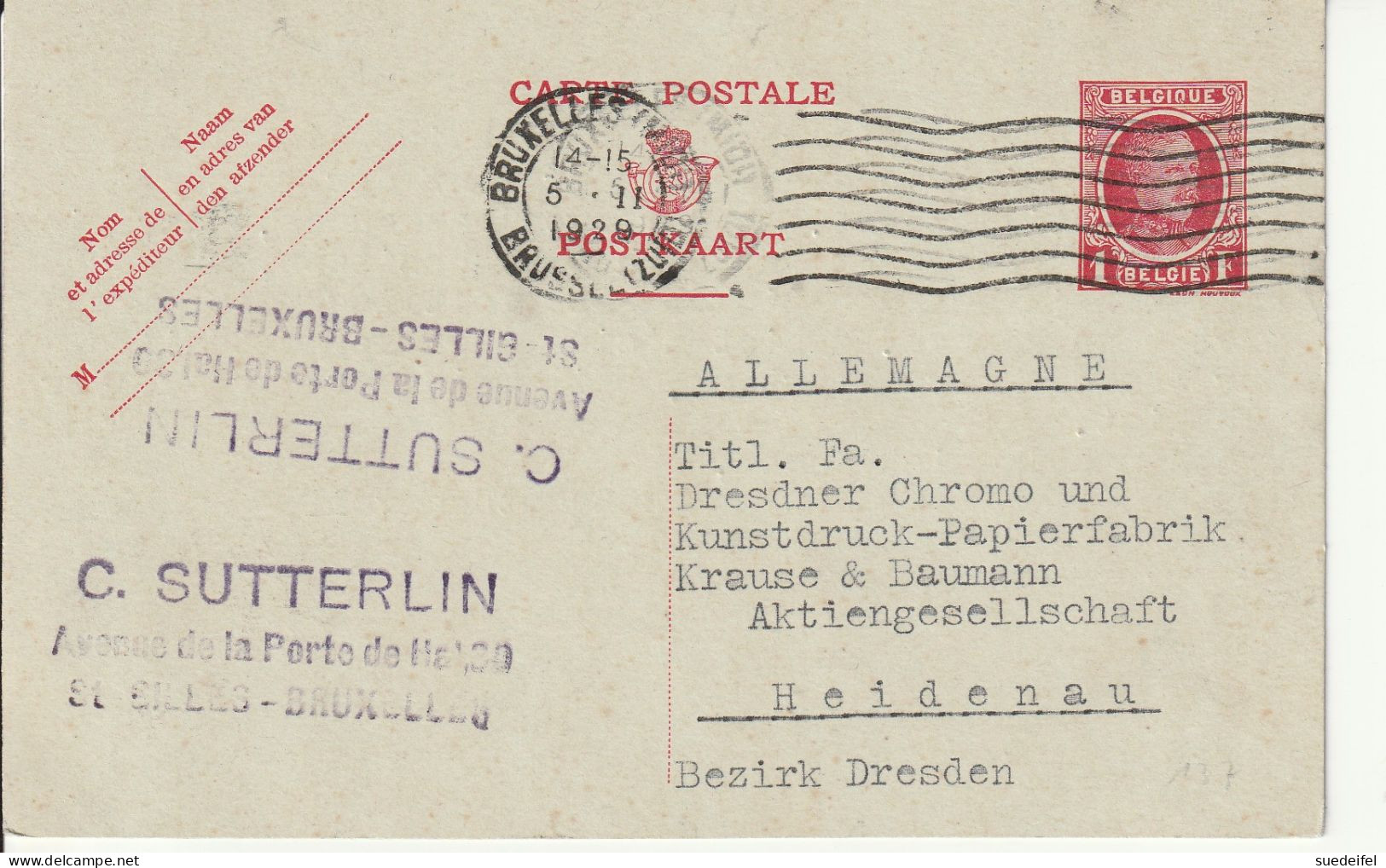 Belgien,  Ganzsache  1929 - Storia Postale