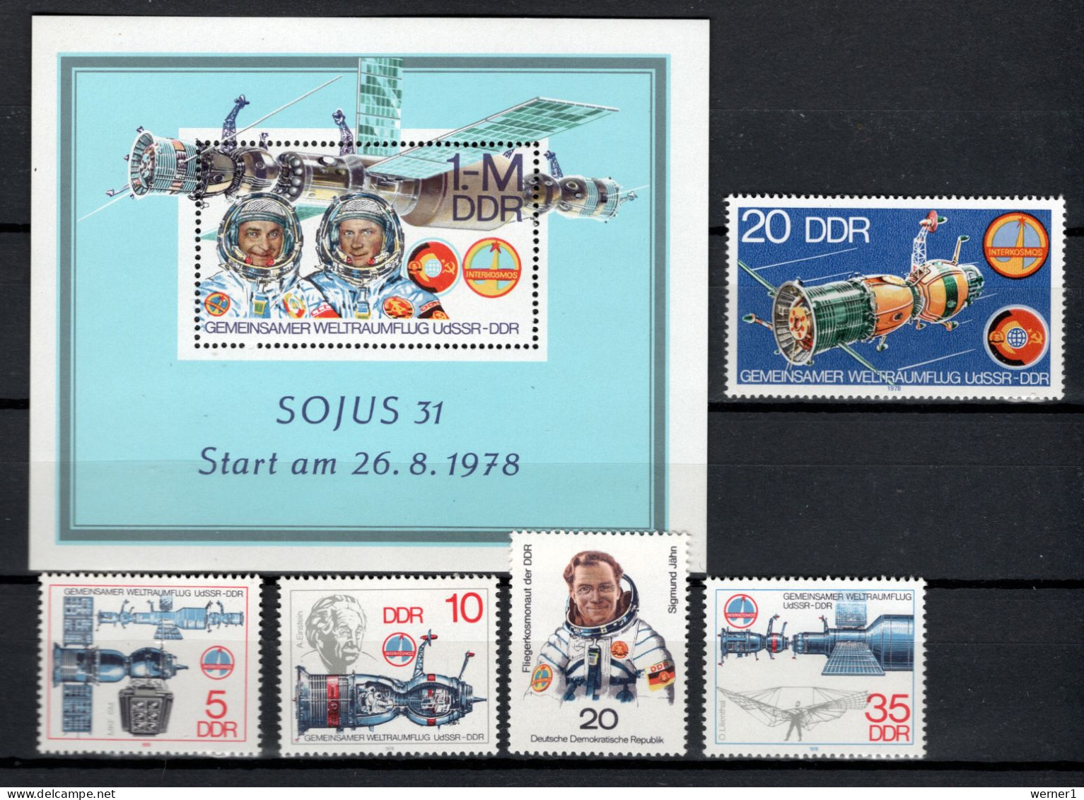 DDR 1978 Space, Spaceflight USSR - DDR, 5 Stamps + S/s MNH - Europa