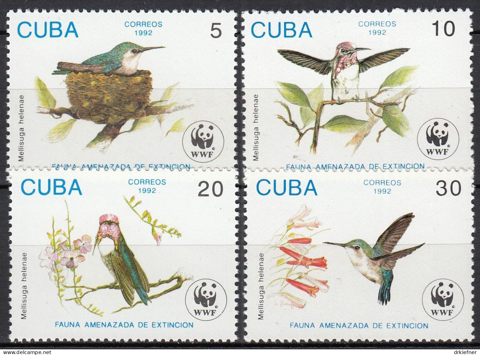 KUBA  3589-3592, Postfrisch **, WWF, Weltweiter Naturschutz: Hummelkolibri, 1992 - Nuevos