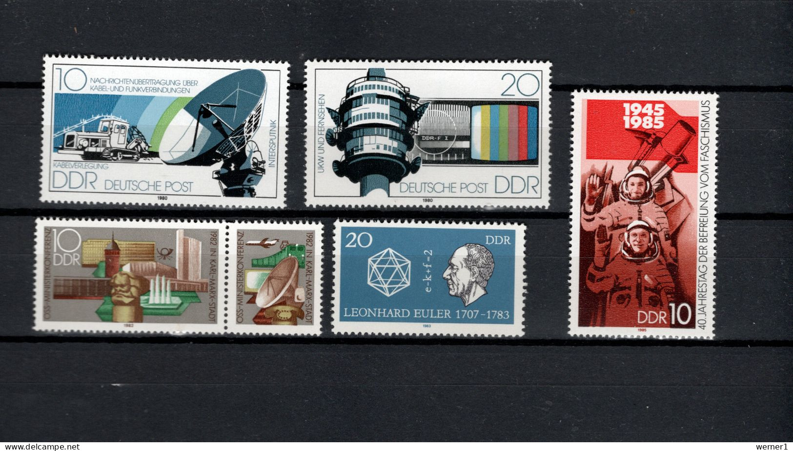 DDR 1980/1985 Space, Telecommunication, Euler, S. Jähn, 5 Stamps MNH - Europe
