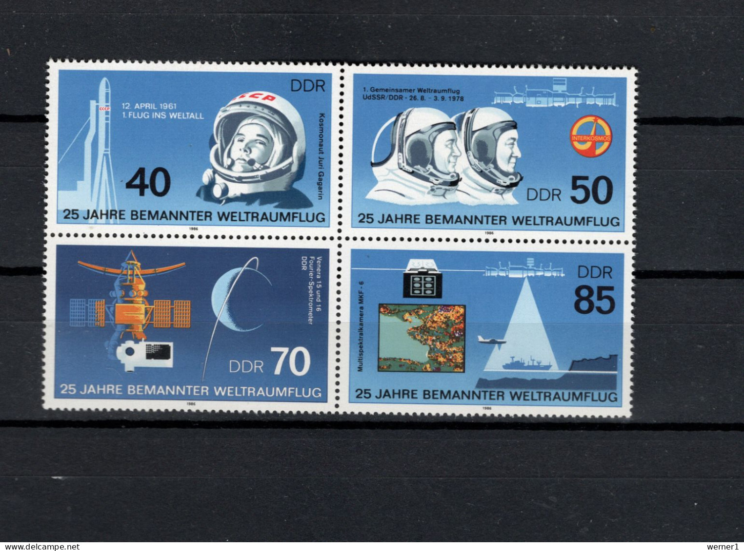 DDR 1986 Space, 25th Anniversary Of Manned Spaceflight Block Of 4 MNH - Europa