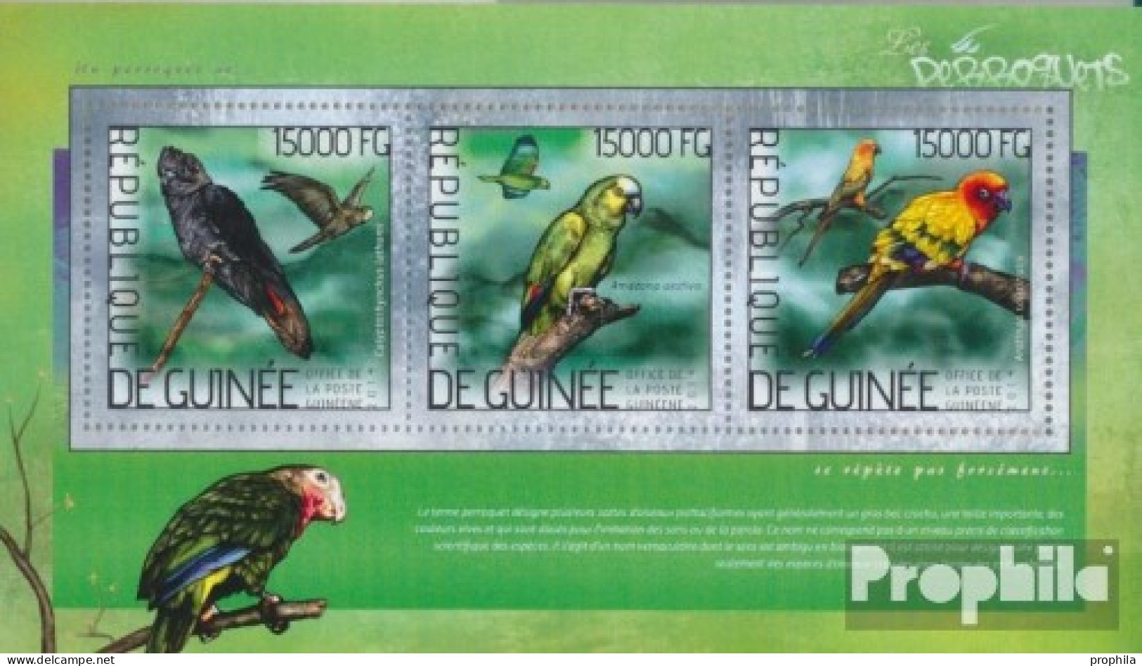 Guinea 10355-10357 Kleinbogen (kompl. Ausgabe) Postfrisch 2014 Papageien - Guinea (1958-...)