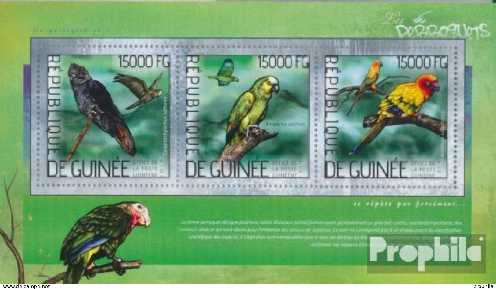 Guinea 10355-10357 Kleinbogen (kompl. Ausgabe) Postfrisch 2014 Papageien - Guinée (1958-...)