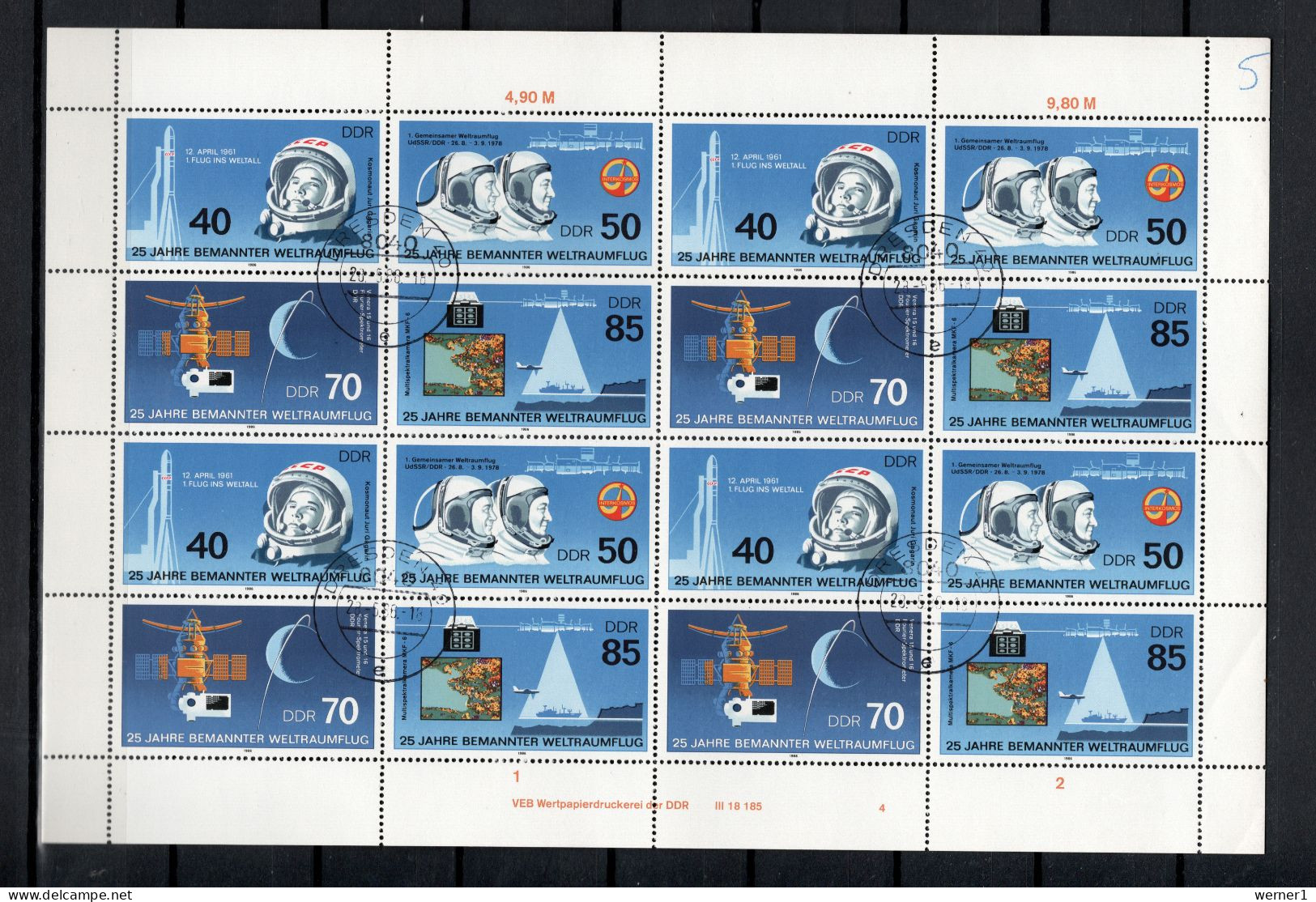 DDR 1986 Space, 25th Anniversary Of Manned Spaceflight Sheetlet CTO - Europe